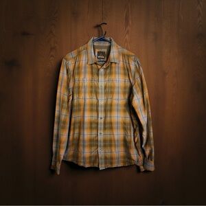 Prana Orange and Blue Plaid Casual Button Down Shirt